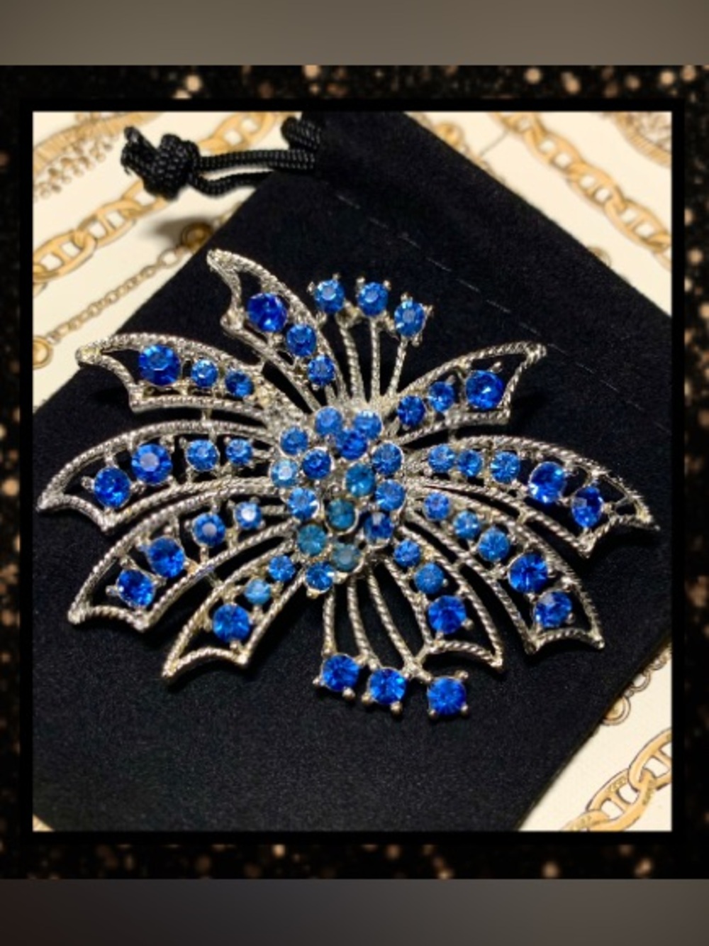 Vintage Blue Rhinestone Starburst Brooch